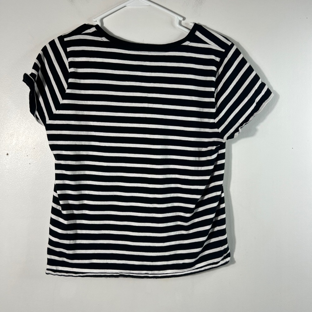 Womens Polo Ralph Lauren V Neck Breton Stripe Tee Shirt Black White L Cotton - Picture 2 of 7